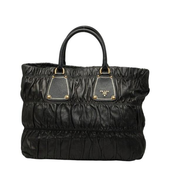 Prada Handbags - Prada Leather Gaufre Tote Bag Saffiano Black